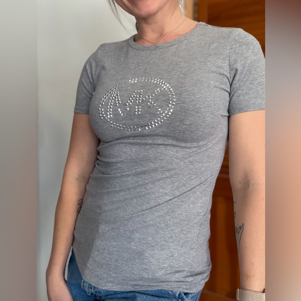 Michael Kors Silver Logo Gray Short Sleeve Tee